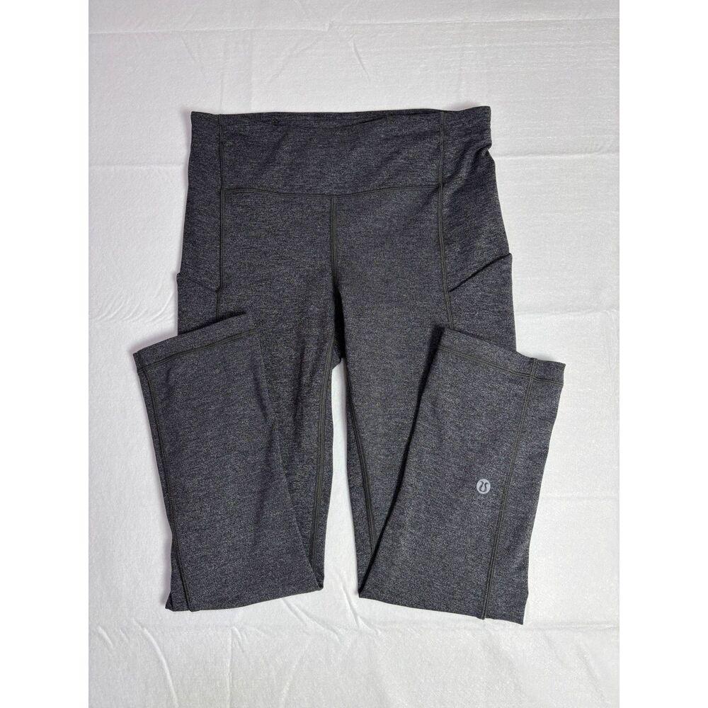 Lululemon Side Pocket Cropped Running Leggings Heathered Charcoal Grey Size 4